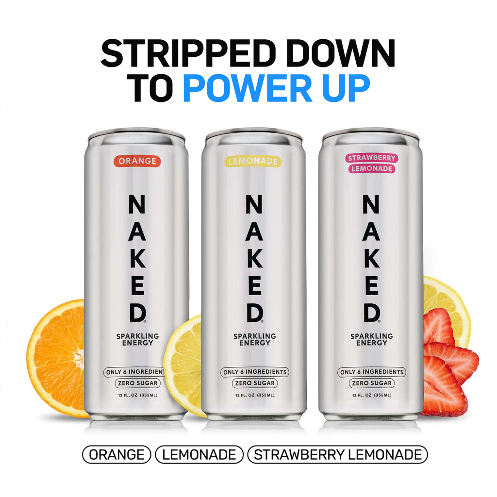 Orange Naked Sparkling Energy | Clean Energy Drink - 12 Cans
