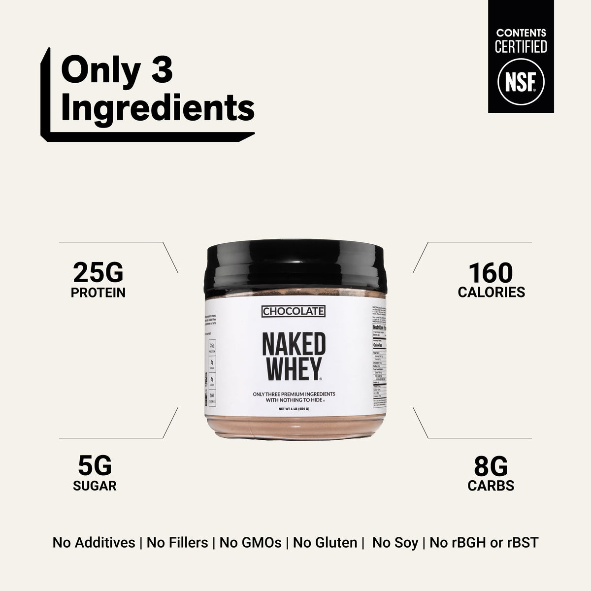 Chocolate Whey Protein Powder 1lb | Naked Chocolate Whey - 1LB