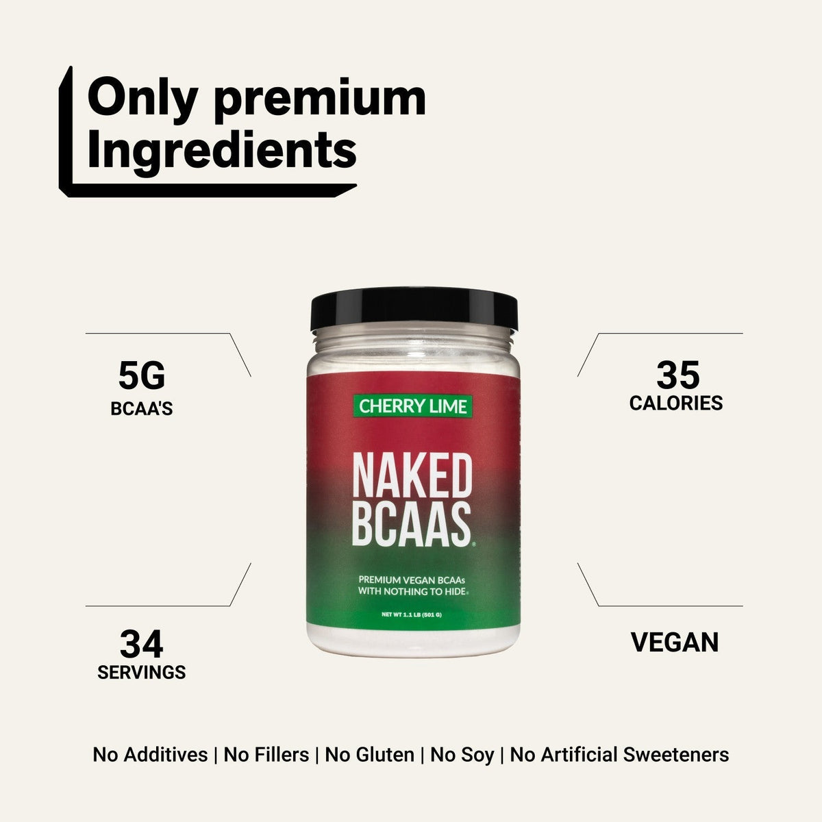 Cherry Lime Branched Chain Amino Acids | Naked BCAAs - 34 Servings