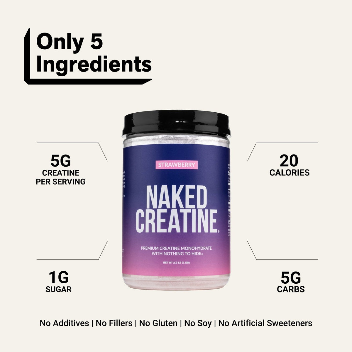 Strawberry Creatine Monohydrate Powder | Naked Creatine - 2.2LB