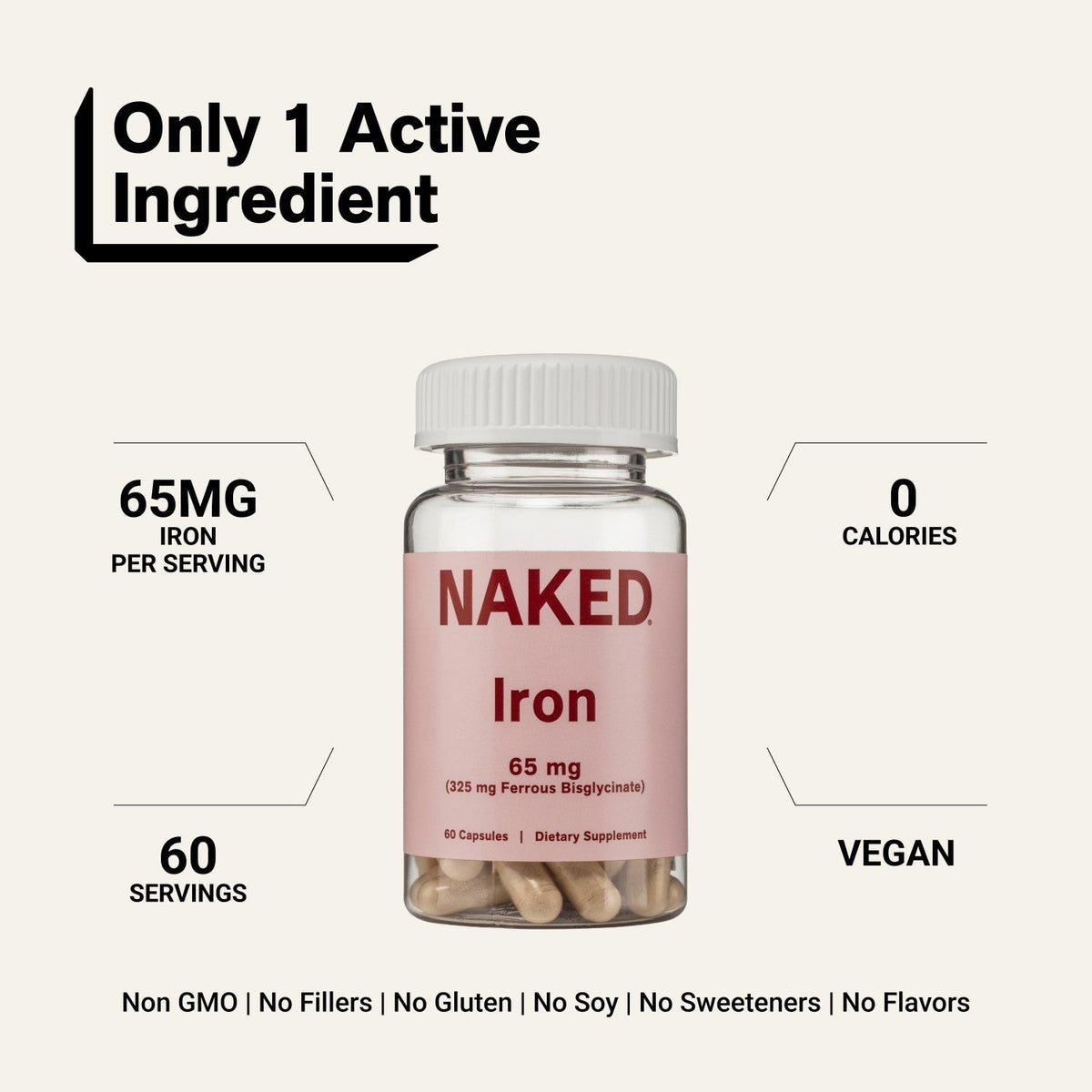 Daily Iron Supplement | Naked Iron - 60 Capsules