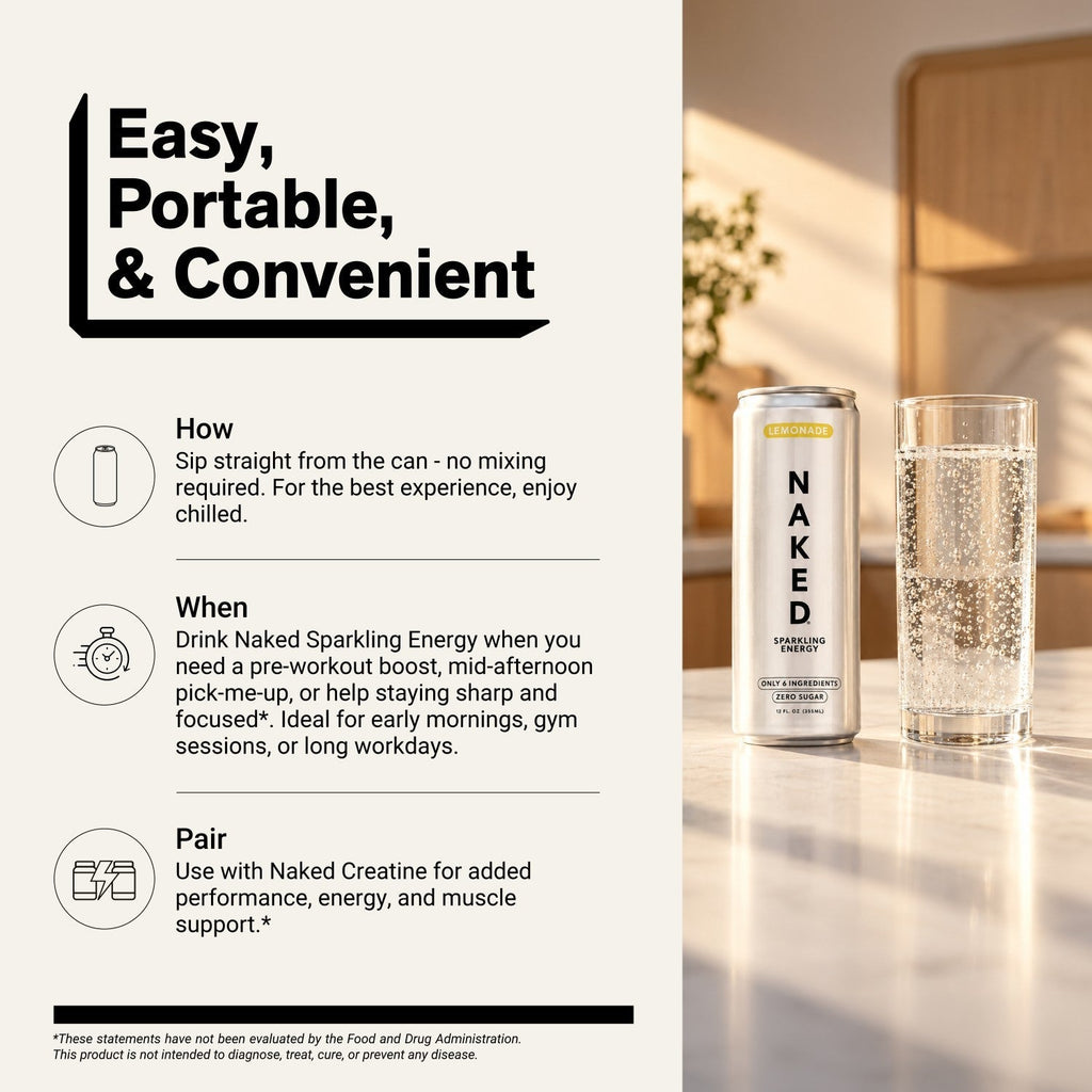 Lemonade Naked Sparkling Energy | Clean Energy Drink - 12 Cans