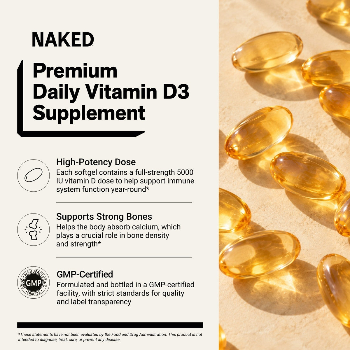 Daily Vitamin D3 Supplement | Naked Vitamin D - 200 Softgels