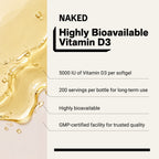 Daily Vitamin D3 Supplement | Naked Vitamin D - 200 Softgels
