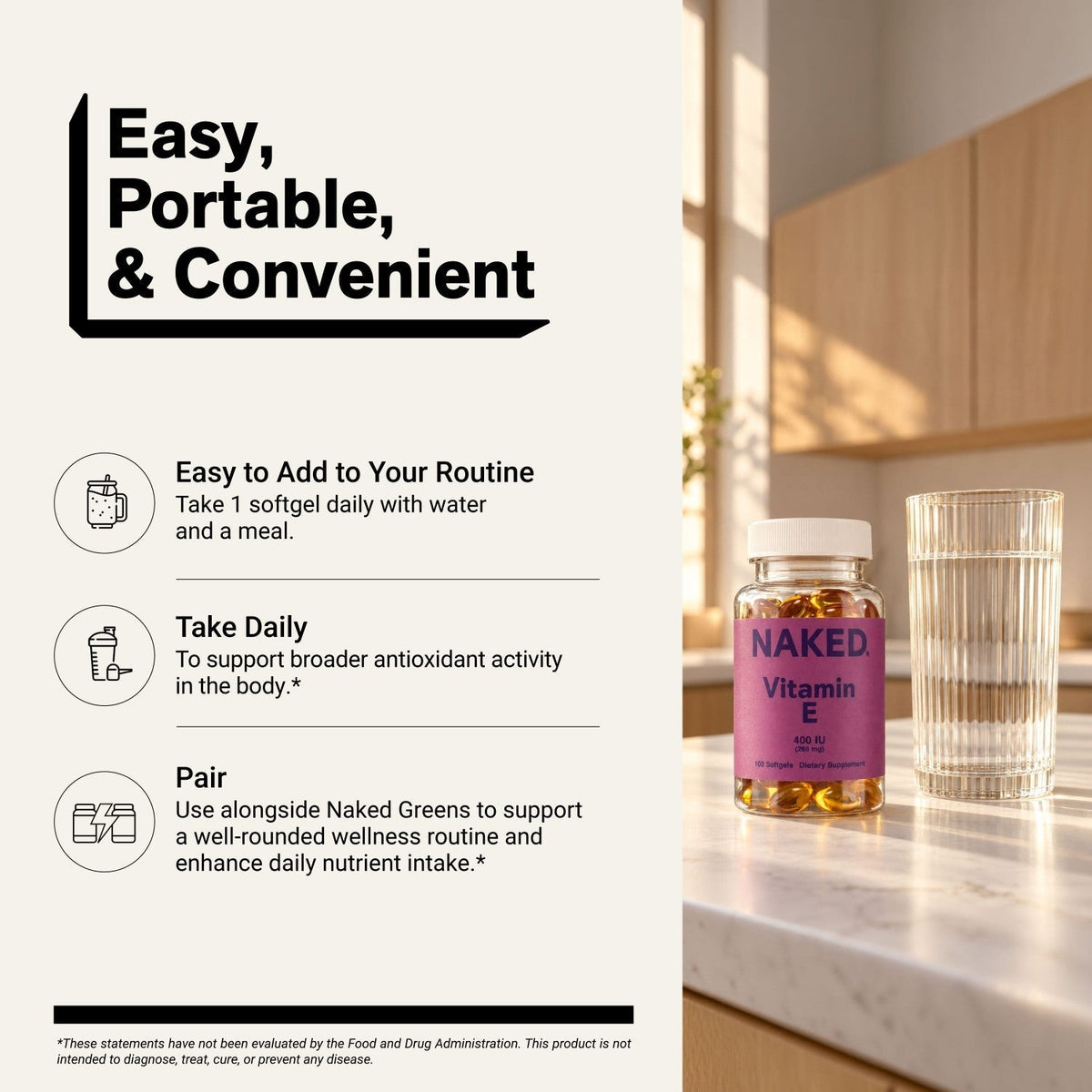 Daily Vitamin E Supplement | Naked Vitamin E - 100 Softgels