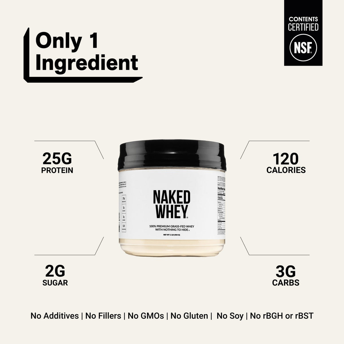 Grass Fed Whey Protein Powder | Naked Whey - 1LB
