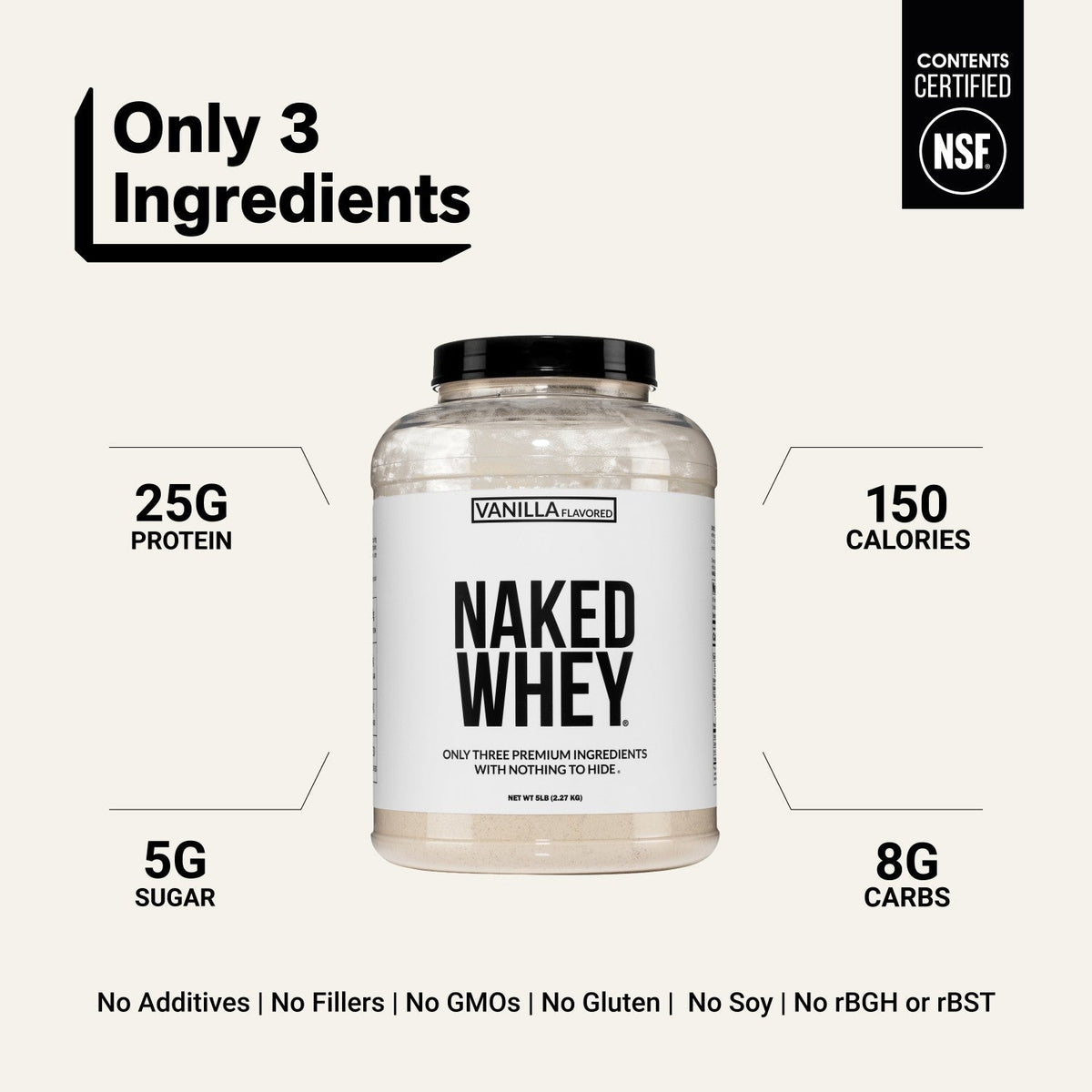 Vanilla Whey Protein Powder | Naked Vanilla Whey - 5LB